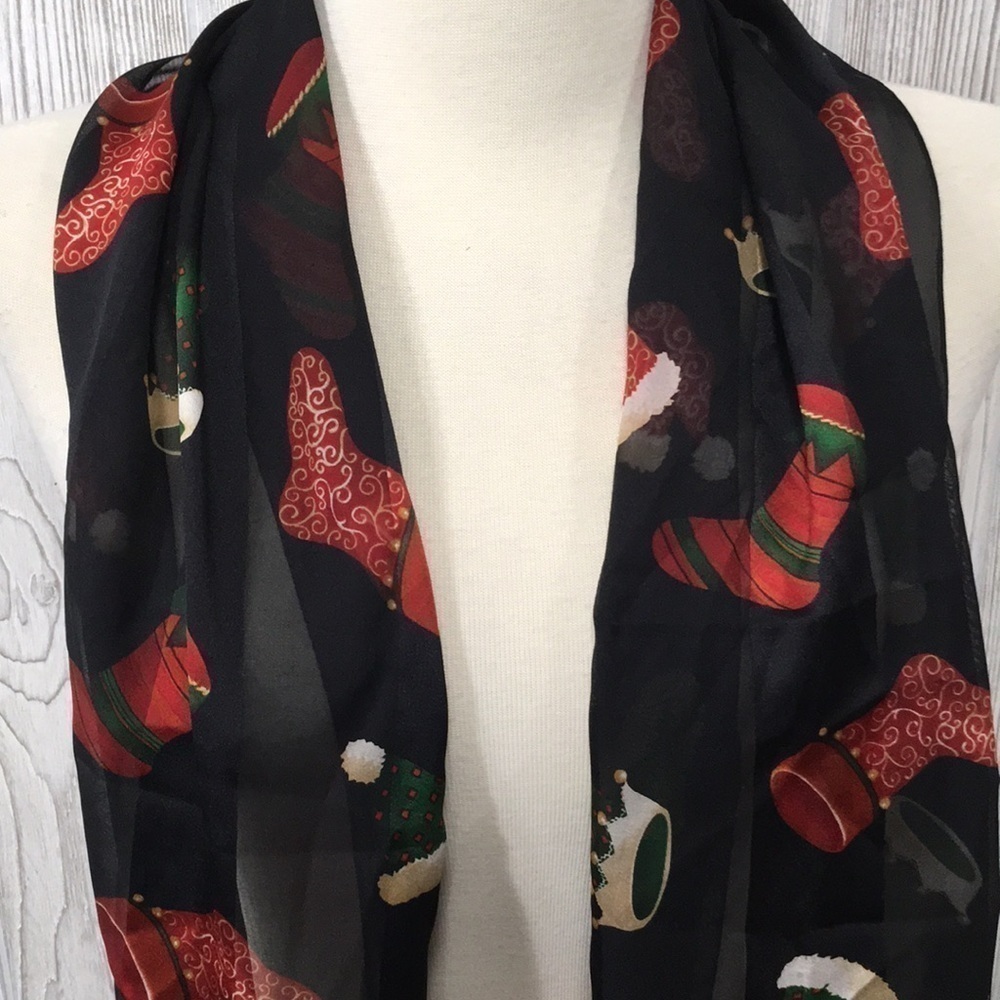 ECHO Sheer Black Christmas Scarf Wrap 57”x11” Festive Holiday 🎄